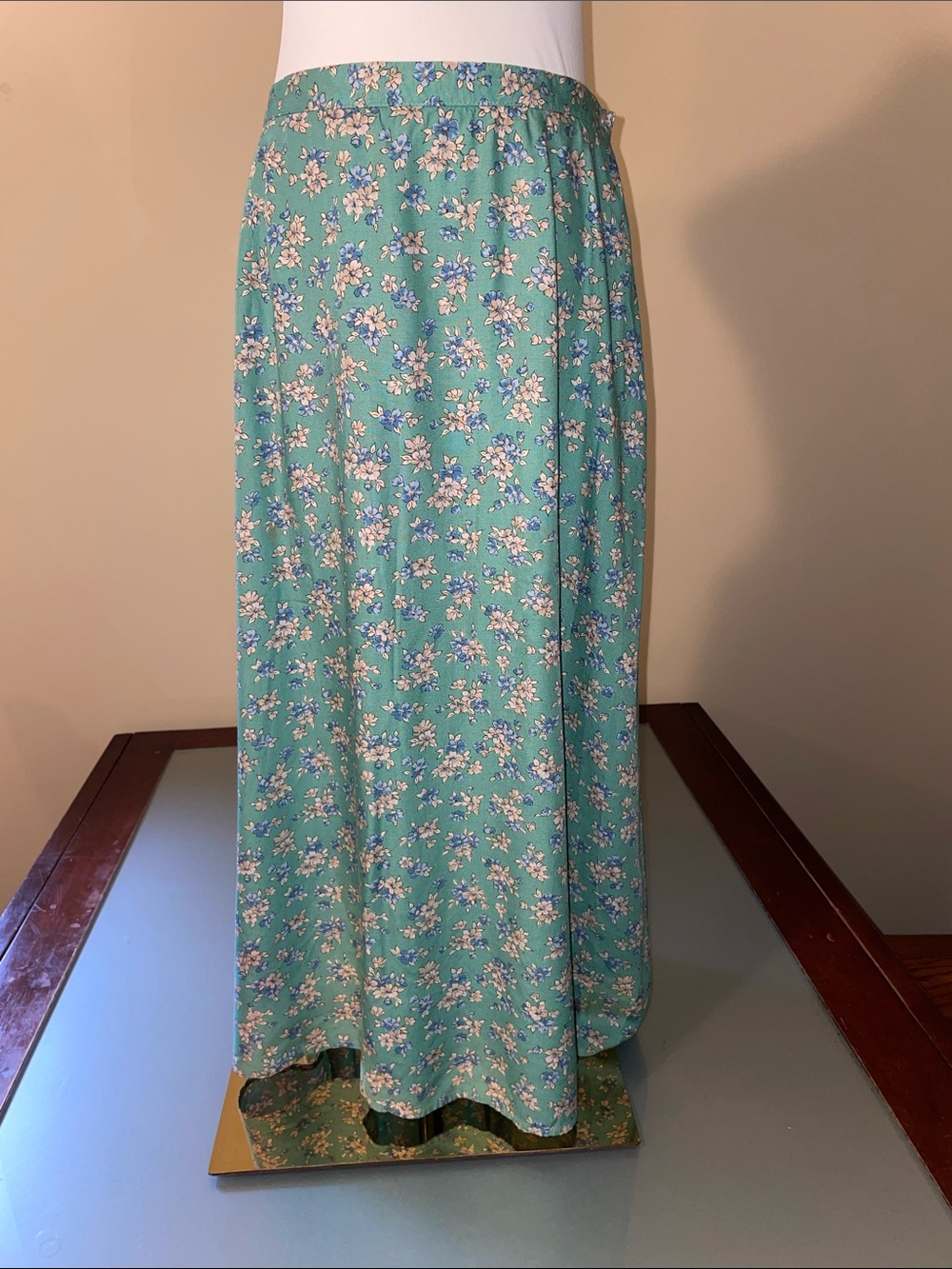 Susan Bristol Mint Green Floral Maxi Skirt